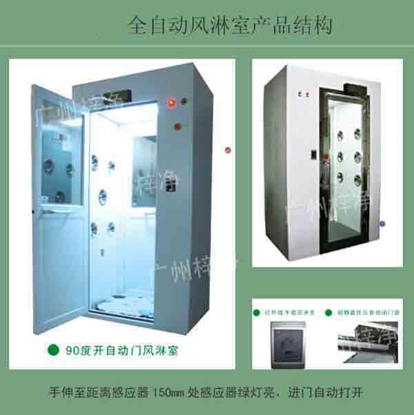 全自動風(fēng)淋室又叫全自動感應(yīng)吹淋器、全自動感應(yīng)風(fēng)淋門、空氣吹淋室